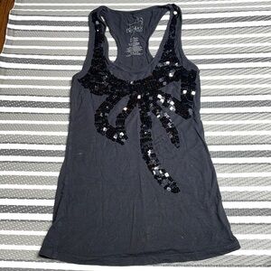 Miley Cyrus x Maxazria Gray Coquette Sequin Tank Top